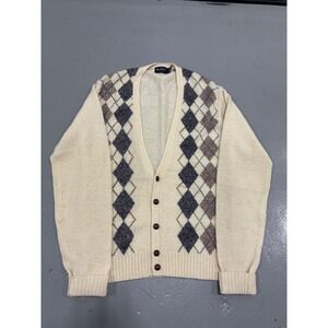 Vintage Par Four Sportswear Mens‎ XLT Argyle Cardigan Sweater Wool Blend Cream
